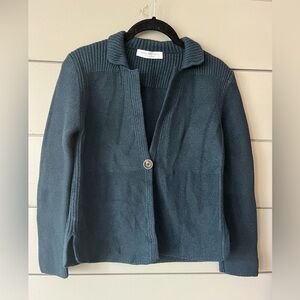 Amina Rubinacci dark teal sweater‎ 100% wool size XS one button with collar EUC